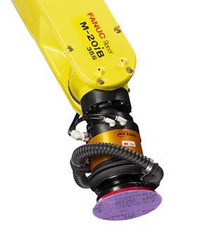 Axially-compliant orbital sander is specifically designed for robotic surface preparation and finishing