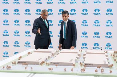 Natarajan Chandrasekaran, chairman, Tata and PM Rishi Sunak following the announcement of Tata's new 4bn gigafactory in the UK