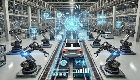 DALL·E 2025-01-29 19.46.56 - A futuristic automotive manufacturing facility showcasing AI-driven automation. The scene includes robotic arms assembling vehicles on a high-tech pro