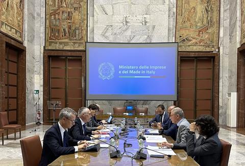 Stellantis CEO Carlos Tavares with Italy Industry Minister Adolfo Urso