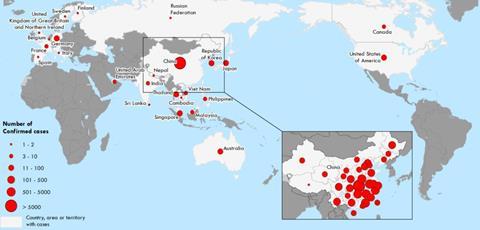 WHO coronavirus distribution 5 Feb 2020